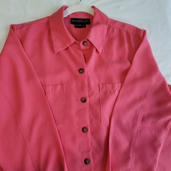Bright Pink Long Sleeve Button Blouse Size L Monterey Bay - Picture 13 of 15